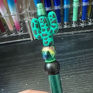 Green Beaded Cactus Pen